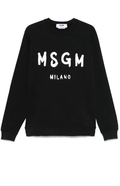 Msgm Crew Neck Black Cotton Sweatshirt