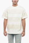 Msgm Crew-neck Cotton Jersey T-shirt With Mesh Details In Neutral