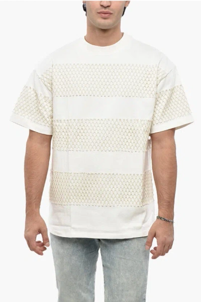 MSGM CREW-NECK COTTON JERSEY T-SHIRT WITH MESH DETAILS