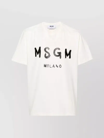 Msgm Crew Neck Cotton Jersey Texture T-shirt In White