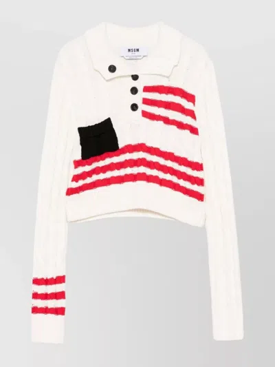 Msgm Crew Neck Cotton Sweater With Button Detailing In White