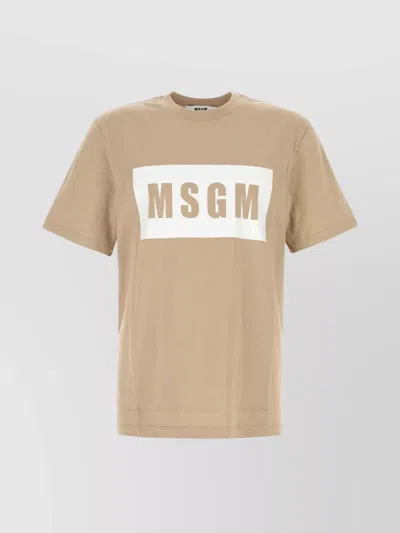 Msgm Crew Neck Cotton T-shirt In Neutral