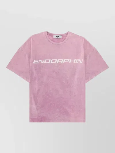 Msgm Crew Neck Graphic Print Washed Effect Shirt In Pink