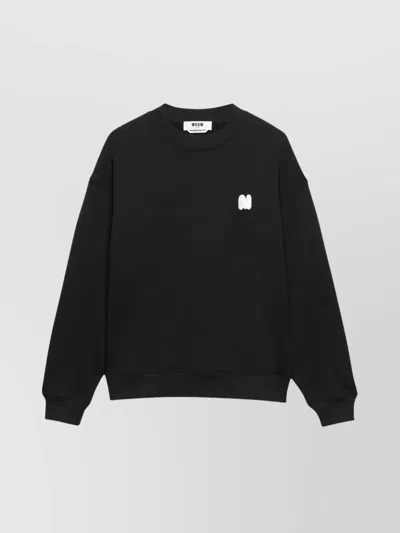 Msgm Crew Neck Logo Embroidered Drop Shoulder Sweater In Black