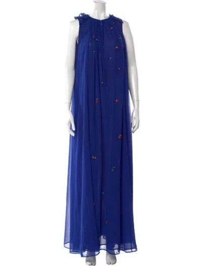 Pre-owned Msgm Crew Neck Long Dress In Blue