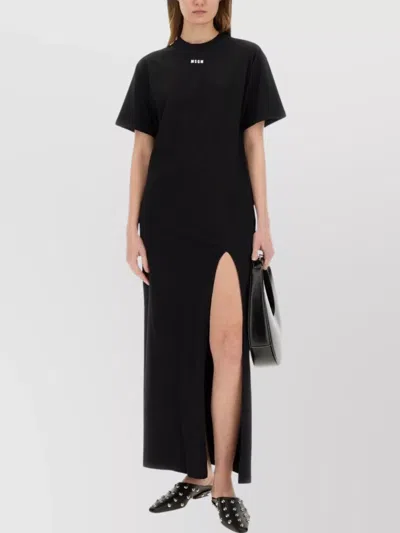 MSGM CREW NECK LONG DRESS WITH SIDE SLIT