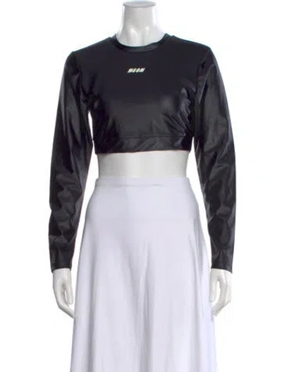 Pre-owned Msgm Crew Neck Long Sleeve Crop Top In Blue