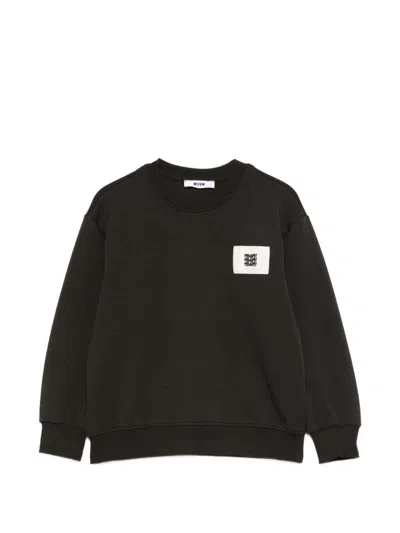 Msgm Kids' Crew Neck Long Sleeve Sweatshirt With Logo In Black