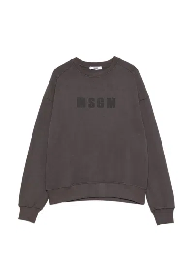 Msgm Kids' Crew Neck Long Sleeve Sweatshirt With Logo In Gray
