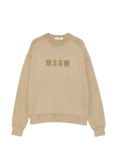 Msgm Kids' Crew Neck Long Sleeve Sweatshirt With Logo In Neutral