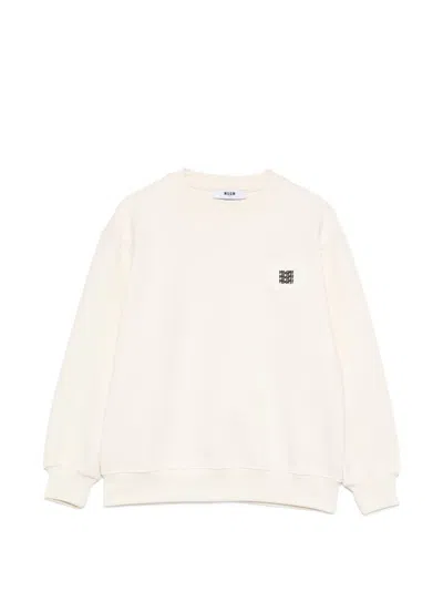 Msgm Kids' Crew Neck Long Sleeve Sweatshirt With Logo In White