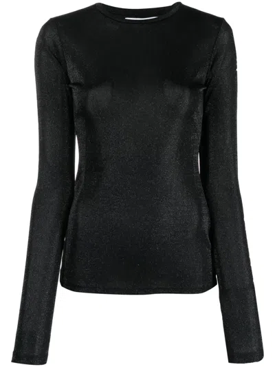 Msgm Crew-neck Metallic Jumper In Black