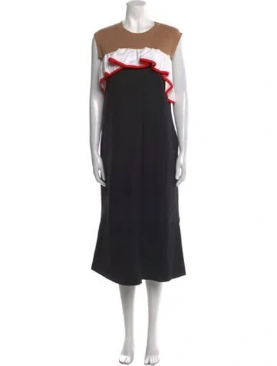 Pre-owned Msgm Crew Neck Midi Length Dress In Black