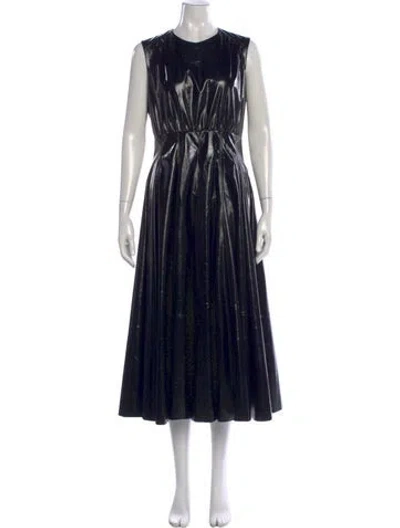 Pre-owned Msgm Crew Neck Midi Length Dress In Black