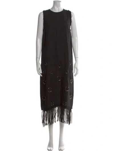 Pre-owned Msgm Crew Neck Midi Length Dress In Black