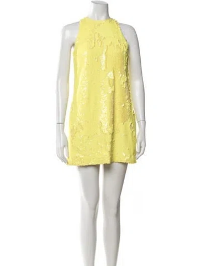Pre-owned Msgm Crew Neck Mini Dress W/ Tags In Yellow