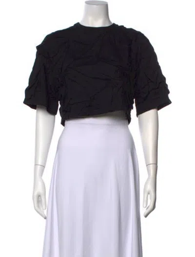 Pre-owned Msgm Crew Neck Short Sleeve Crop Top In Black