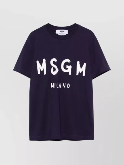 Msgm Crew Neck Short Sleeves Straight Hem In Blue