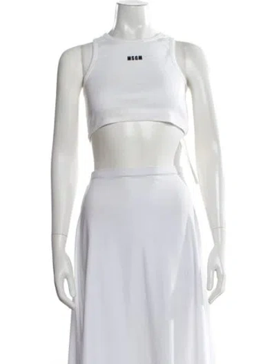 Pre-owned Msgm Crew Neck Sleeveless Crop Top In White