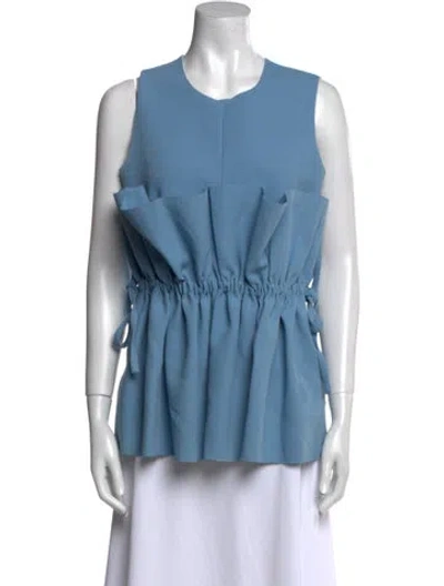 Pre-owned Msgm Crew Neck Sleeveless Top In Blue