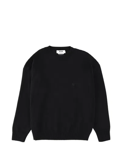 Msgm Crew Neck Sweater With Ribbed Cuffs And Hem In Black