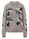 Msgm Soft Knit Sweater With Whimsical Mushroom Motif In Gray