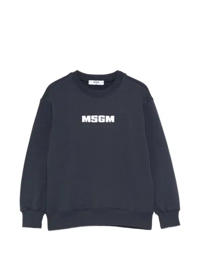 Msgm Kids' Crew Neck Sweatshirt With Long Sleeves And Logo In Blue