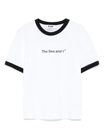 Msgm Crew Neck T-shirt With Contrasting Trim And Graphic Design