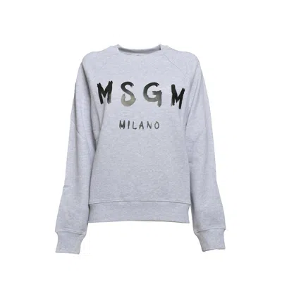 Msgm Crewneck Cotton Sweatshirt - Grey Melange In Gray