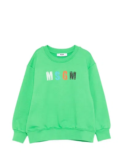 Msgm Kids' Crewneck Graphic Sweatshirt In Green