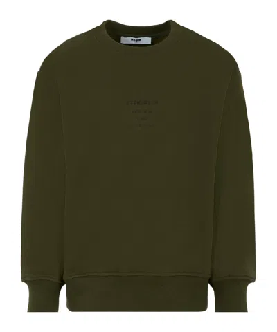 Msgm Crew-neck Logo-print Sweatshirt In Green
