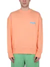 Msgm Graphic Print Cross-neck Sweatshirt With Ribbed Trim In Orange
