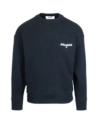 Msgm Crewneck Sweatshirt With Logo In Black