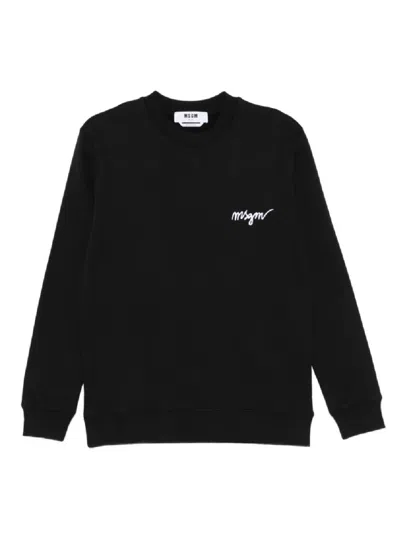 Msgm Crewneck Sweatshirt With Subtle Logo Detail In Black