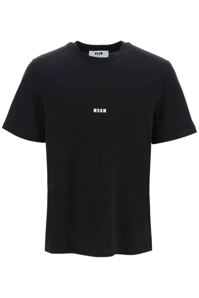 Msgm Crewneck T-shirt Featuring Micro Logo Print In Nero