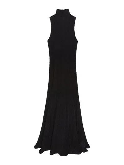 Msgm Crinkled Cotton Blend Maxi Dress In Black