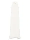 Msgm White Maxi Dress With High Neckline And Fitted Bodice In White