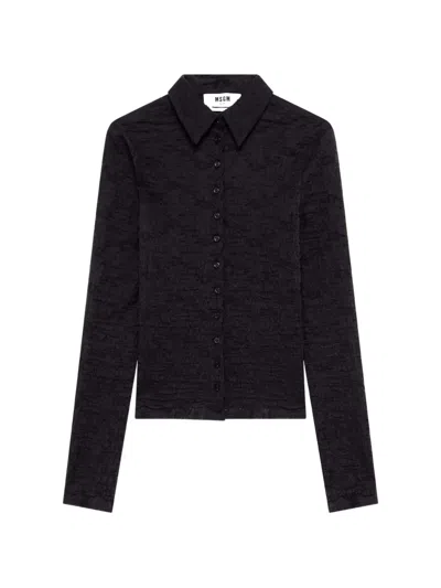 Msgm Crinkled-effect Ruffled Shirt In Black