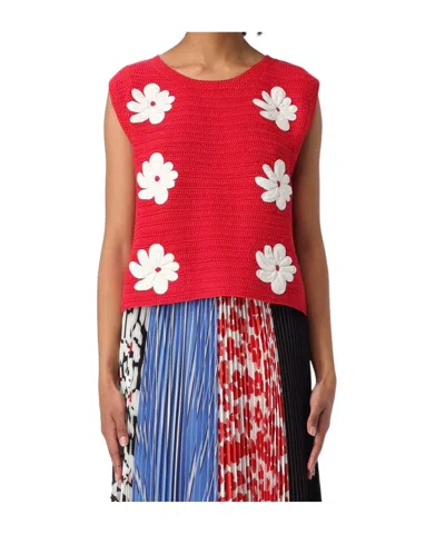 MSGM MSGM FLORAL EMBROIDERED CROCHET-KNITTED TOP