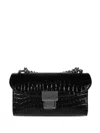 Msgm Crocodile-effect Chain Cross Body Bag In Black