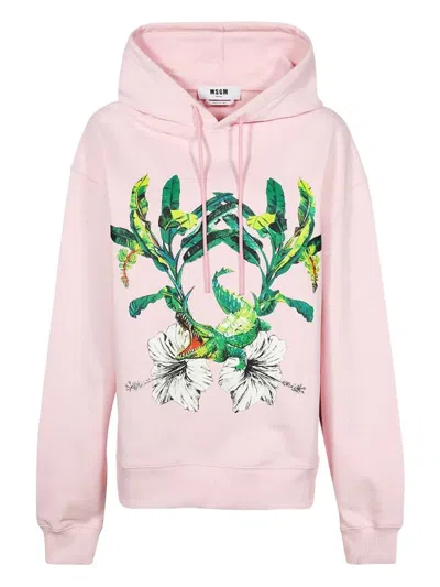 MSGM CROCODILE-PRINT COTTON HOODIE