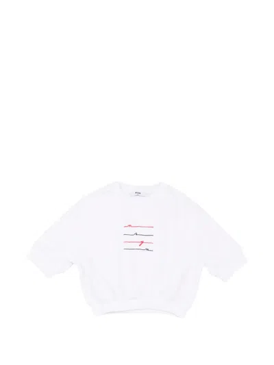 Msgm Kids' Crop T-shirt In White