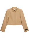 Msgm Cropped Beige Jacket With Classic Collar In Brown