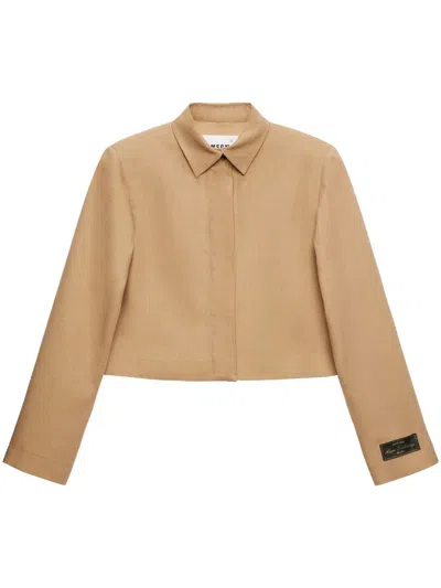 MSGM CROPPED BEIGE JACKET WITH CLASSIC COLLAR