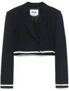 Msgm Wool Jacket With Contrast Trim And Shoulder Pads In Blue