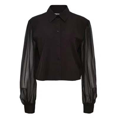Msgm Cropped Camicia Shirt In Black