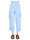 Msgm Cropped Cargo Pants With Buttoned Hem In Blue