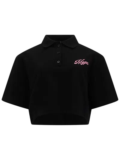 Msgm Cropped Cotton Polo Shirt In Black