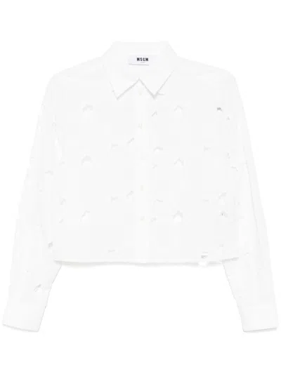Msgm Cropped Cotton Shirt Sangallo In White
