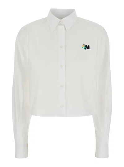 Msgm Cropped Cotton Shirt In White